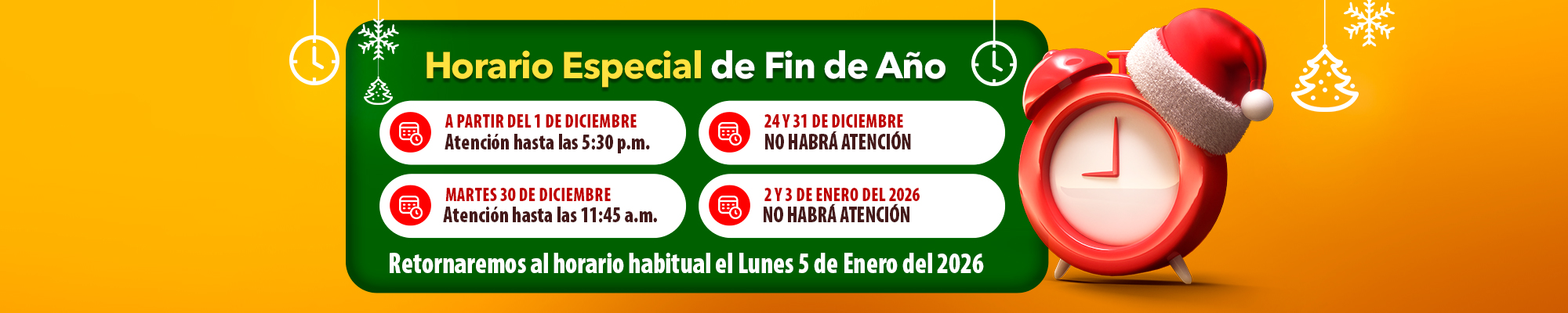 Horarios Especiales de Fin de Año